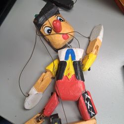 Pinocchio,  Hand-Carved Wooden Marionette Puppet – Vintage Folk Art