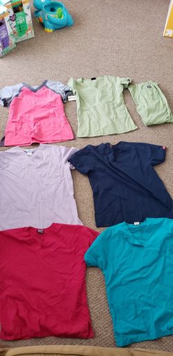 6 Scrub Uniform Tops And 1 Pair For $20
