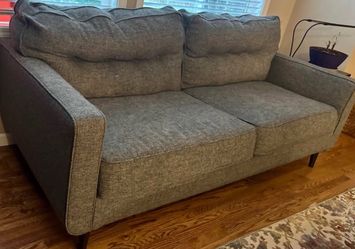 Ashley Zardoni Gray Sofa – Comfortable – Damage on Back