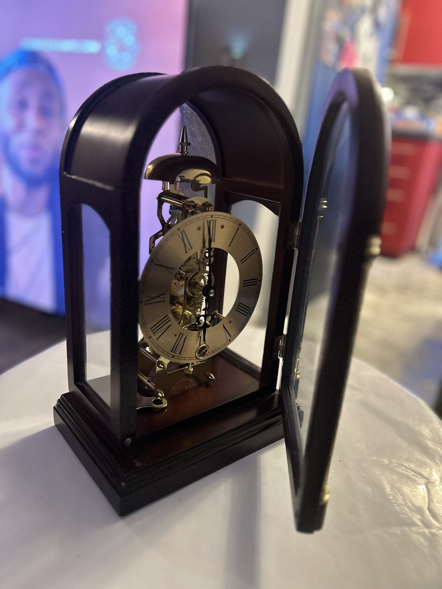 Mahogany & Brass Franz Hermle Skeleton Clock