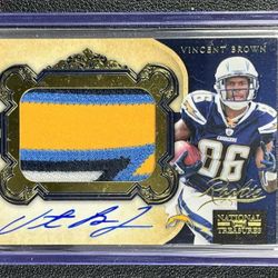 Really Nice 2011 National Treasures Vincent Brown Jersey, Auto, #13/25 Rookie Card 