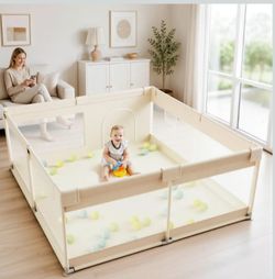 Uanlauo Beige Small Baby Playpen - 47x47in Playpen for Babies and Toddlers