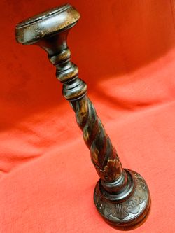 19 1/2” tall Hand Crafted Carved Wood 3” Pillar Candle Holder-All 1 piece-5 3/4”dia. base