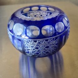 VintageCzech/ Bohemian Cobalt Blue Cut To Clear Crystal Bowl 4" Tall