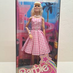 Barbie The Movie Margot Robbie Doll Pink White Gingham Dress NEW SHIPS  TODAY