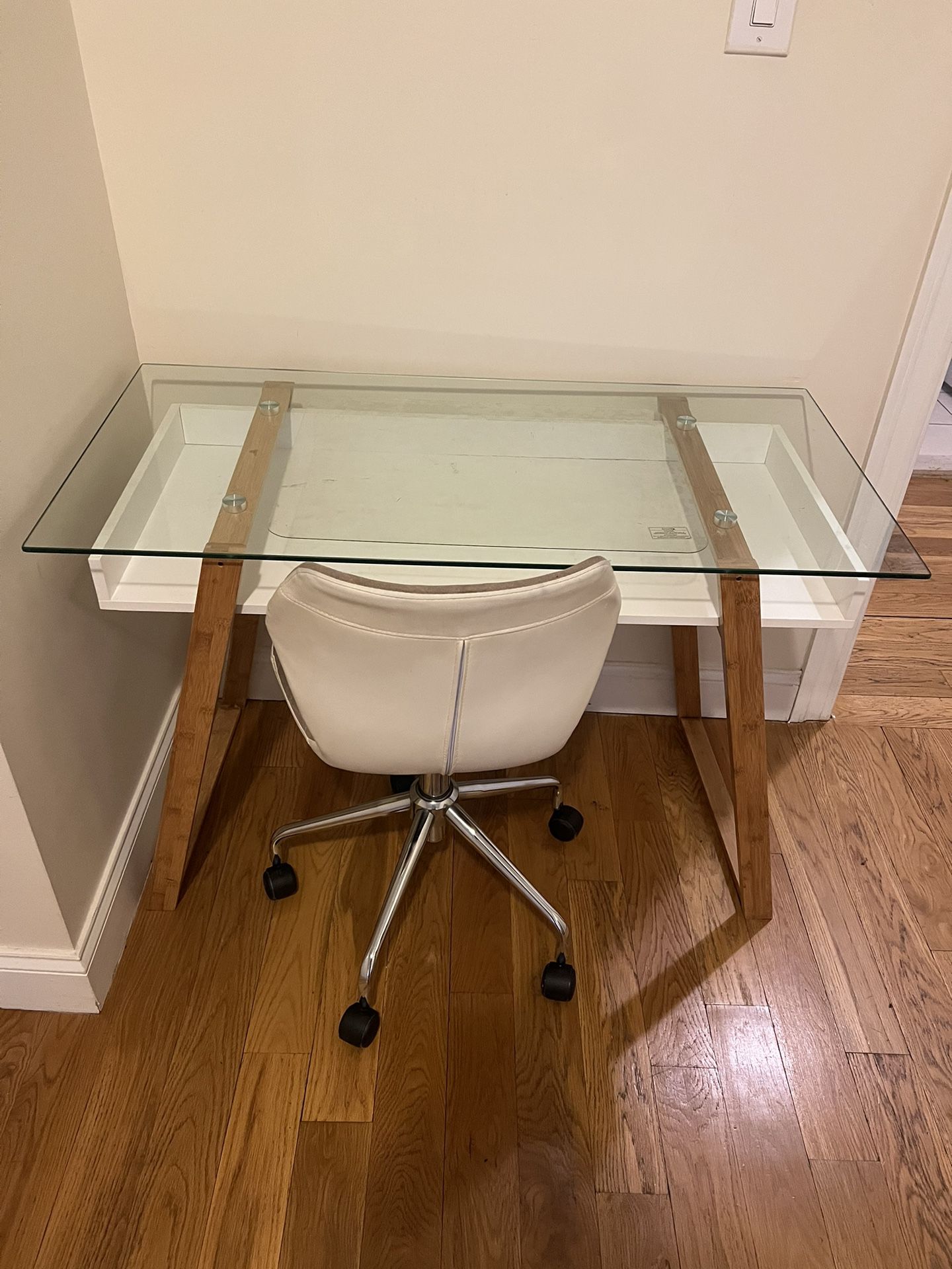 Glass and Wood Desk and Chair $40