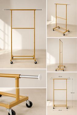 Gold Metal Rolling Clothes Rack