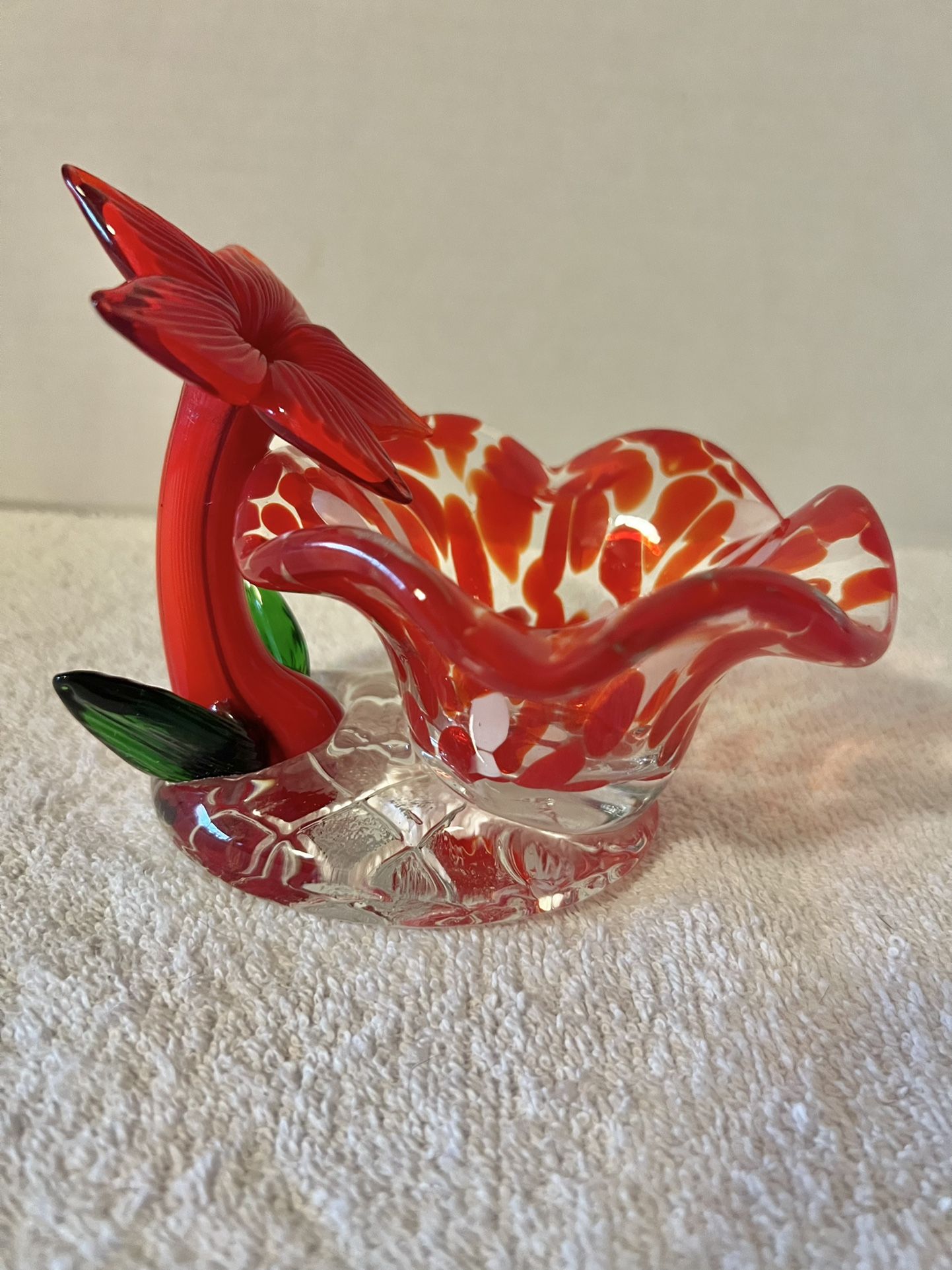 VTG Blown Glass Flower With Attached Bowl/Candy/Decor/Glows