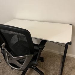 White Desk + Rolling Chair 
