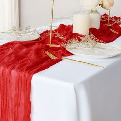 6 pack Red Holiday Christmas and New Year Festive Cheesecloth Table Runners Centerpieces 