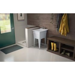 garage Granite Freestanding Utility/Laundry Sink with 2-Hdl Pullout Faucet 