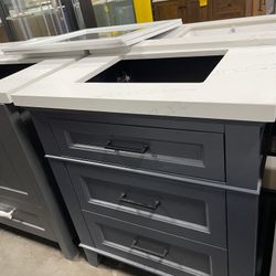 Modena 30 Inch Graphite Bathroom Vanity top, backsplash and sink