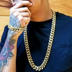 14MM Cuban Set 14K Gold Plated Doesn't Loses Color