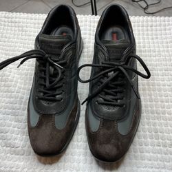 Authentic Prada Casual Men’s Suede Leather Nylon Shoes 4E 2038 Size 8