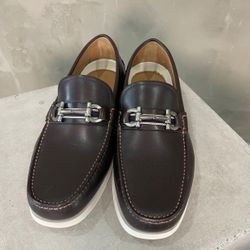 New Ferragamo Leather Shoes Loafers Brown Gancini Men's 8.5