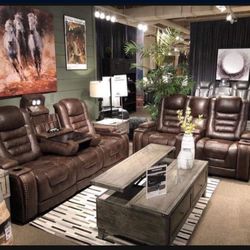 Brand New Ashley⭐️ Backtrack Power Reclining Brown Leather Living Room Set ⭐️ Sofa & Loveseat⭐️ Great Financing Options