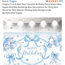 FREE blue bow birthday backdrop- used once