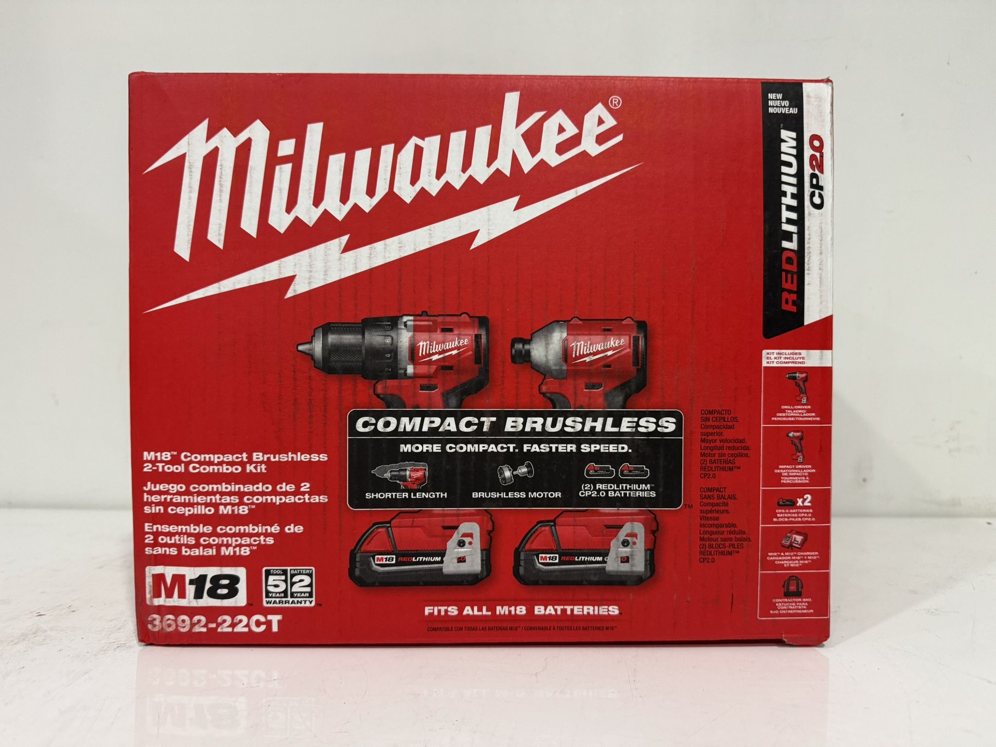 Milwaukee Tool 3692-22Ct M18 Compact Brushless 2-Tool Combo Kit, Cordless NEW