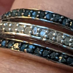 Sapphire And BLUE DIAMOND RING STERLING SILVER 