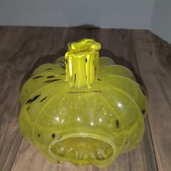 Smith & Hawken Candle Holder Yellow & Black Splatter Pumpkin Handmade In Poland. 7in tall. Has some wear from age and use also some wax inside.