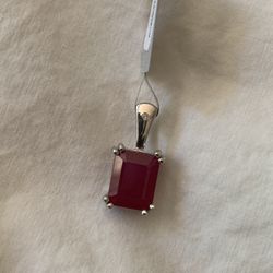 Ruby With Small Diamond Pendant On 925 