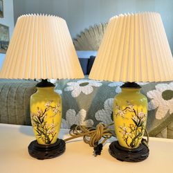 Antique Yellow Japanese Cloisonné Lamps