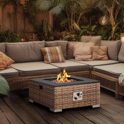 23.6" Square Outdoor Patio Fire Pit Table w/ Brown Rattan Pattern Design [NEW] **Retails for $200+  [Propane Tank NOT Included]