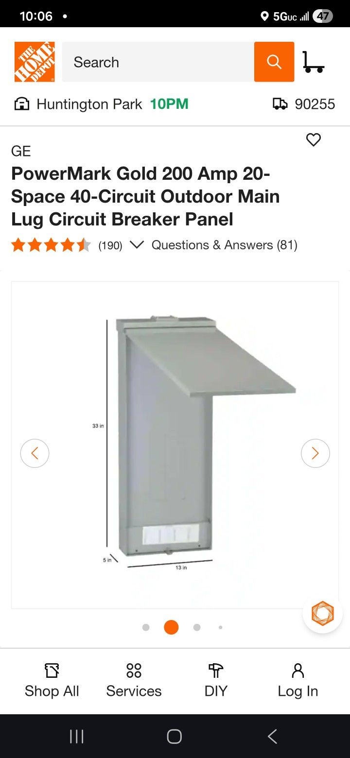 GE
PowerMark Gold 200 Amp 20- Space 40-Circuit Outdoor Main Lug Circuit Breaker Panel