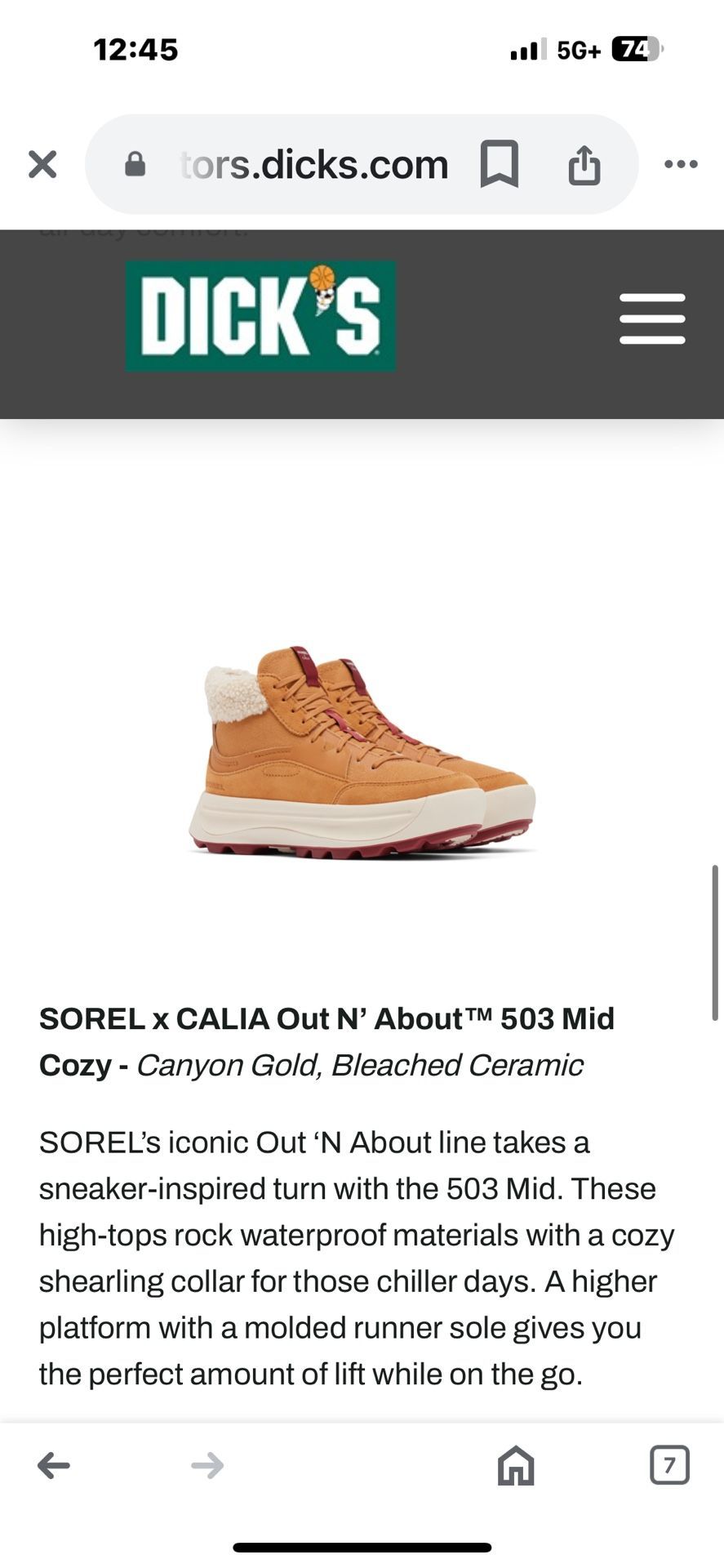 SOREL x CALIA Out N’ About 503 Mid Cozy-Canyon Gold Ceramic, NEW SZ 6