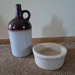 Whiskey Jug And Stoneware Crock