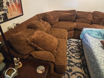 Brown Fabric Sectional Sofa with Cushions