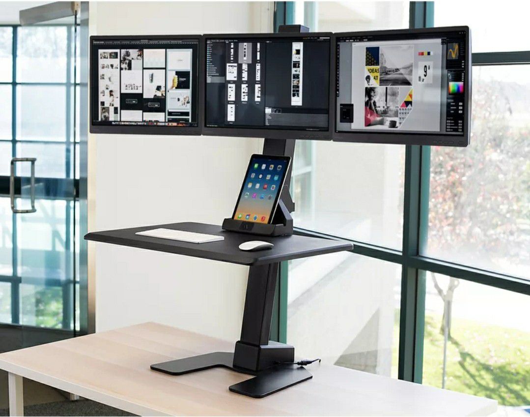 Triple Monitor Electric Height Adjustable Standing Desk Converter