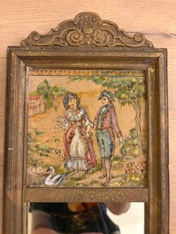 Antique Mirror with Hand Painted Canvas