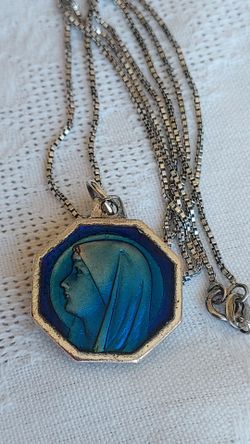 Lourdes Virgin Mary Medal Pendant Sterling Silver Necklace