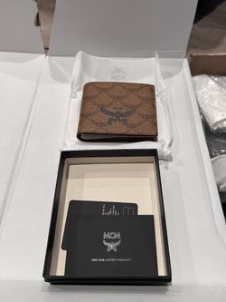 MCM Lauretos Small Coated Canvas BiFold Wallet Cognac