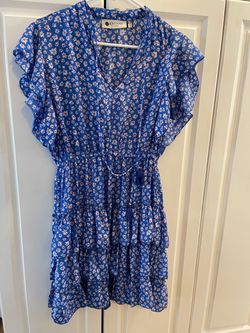 Beautiful Like New Summer Dress from Kattard Geneva - Blue with Floral Daisy Design