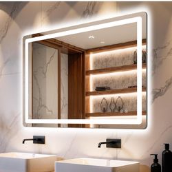 LED Bathroom Mirror with Lights, 30x40 Vanity Mirror for Bathroom Wall, Anti-Fog, Dimmable, Front Lit & Backlit, Memory Function, Shatterproof Tempere