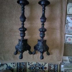 16" Tall Brand New Pair Of Black Candle Holders
