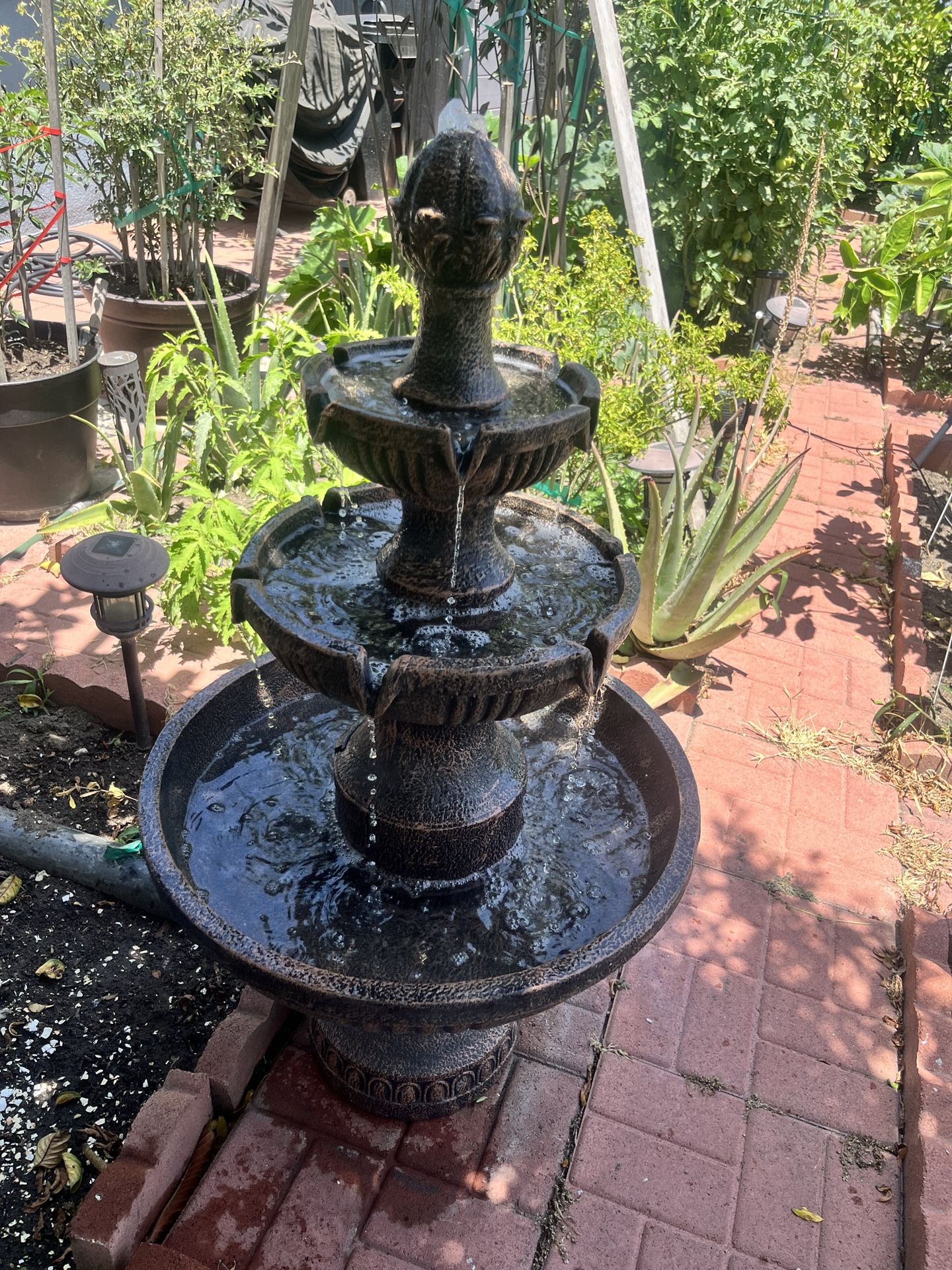 Outdoor Water Fountain Tuscan Garden Dark Stone Finish Traditional Tiered Fountain
