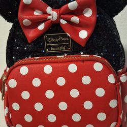 Disney Parks Minnie Sequin And Polka Dot Mini Backpack Semi Used