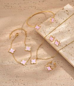 Pink clover jewelry Set gold