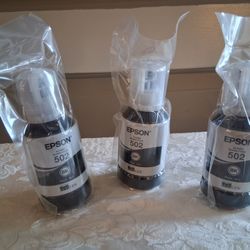 3 EPSON 502 Ink Bottles Exp 2026  Black - Genuine (Sealed)