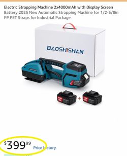 Electric Strapping Machine 2x4000mAh with Display Screen Battery 2025 New Automatic Strapping Machine for 1/2-5/8in PP PET Straps for Industrial Packa