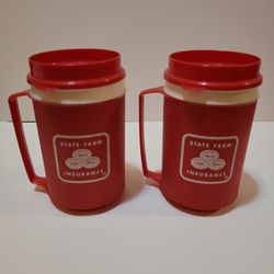 2 Vintage Red State Farm Logo Insulated Travel Coffee Cup Mugs