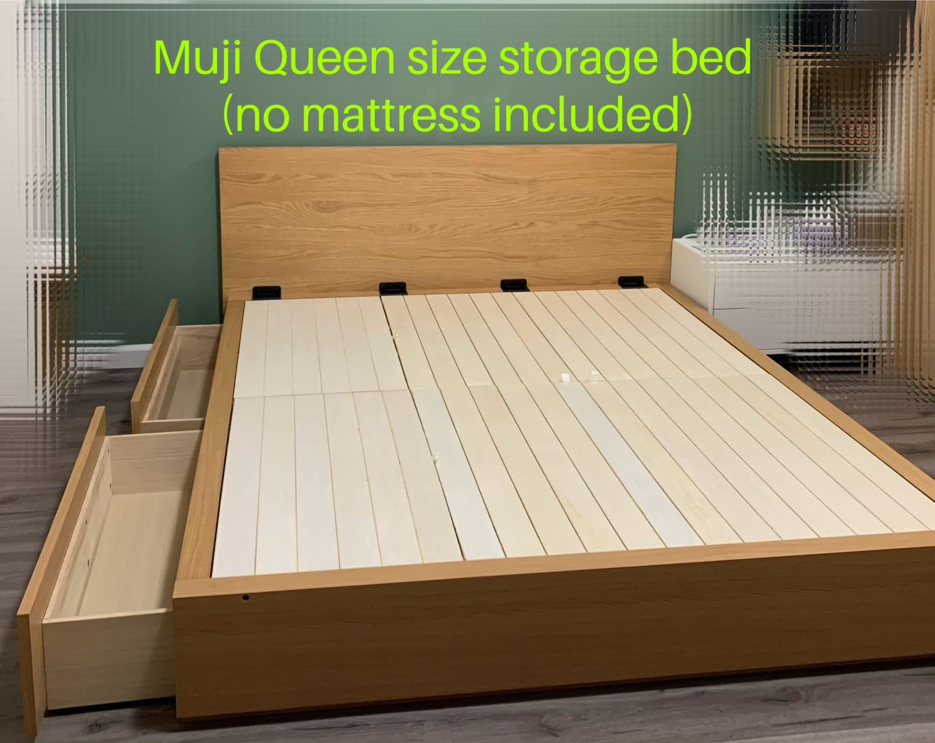 Muji Queen size storage bed - Oak