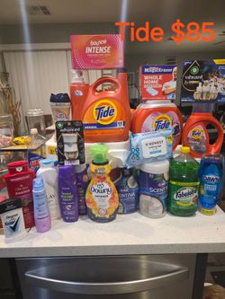 Huge Household Cleaning Personal Care Lot Tide Downy $85