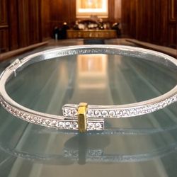 Tiffany’s Bangle Gold And Silver With Diamond 6.5 Inch Bracelet 