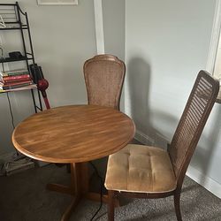 Round Wood Drop-Leaf Table + 2 Chairs