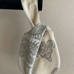 Gray Golden Dragon Brocade Wristlet 