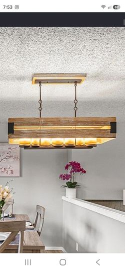 Ackwood Collection 7-Light Wood Rectangular Chandelier
